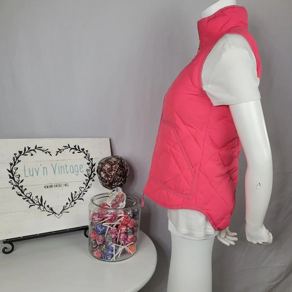 J.Crew Excursion Quilted Puffer Vest Pink XXS Gold Zip‎ Diamond Pattern